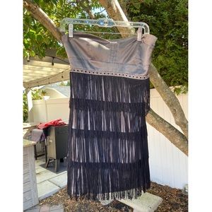 Arden B Silver & Black Strapless Fringe Minidress